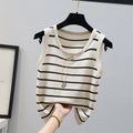 Boutique Wholesale 2025  Summer  New Fashionable Round Neck Striped Ice Silk Knitted Women's Vest