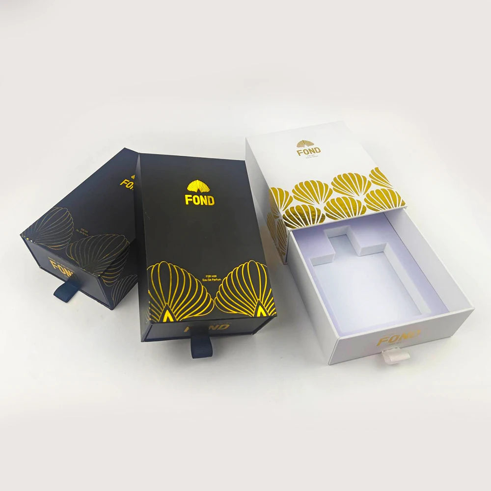Perfume Drawer Box Custom LogoBox Rigid Sliding Out Jewelry Accessory Storage Square Shape Embossing Printing Handling Packaging