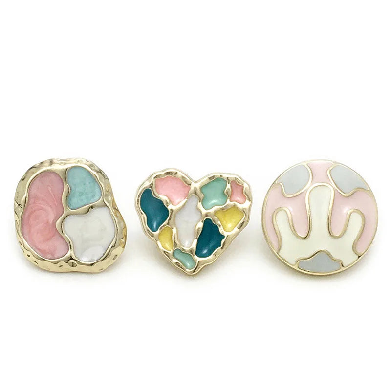 FB013 Fashion Colorful Enamel Irregular Round  Pearl Rhinestone Button for Dress Coat Shirt