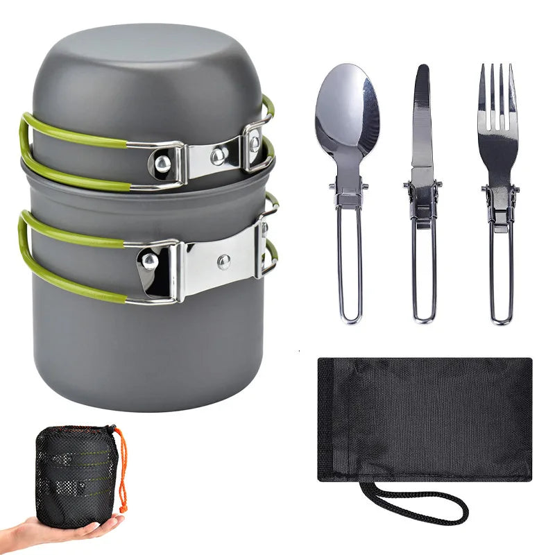 5pcs/set Ultra-light Camping Cookware Utensils Set Outdoor Backpacking Hiking Picnic Cooking Travel Tableware Pot Pan Spoon Fork