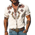 KY Summer Linen Floral Print Button-Up Shirt for Men Smart Casual Style with Chest Pocket and Short Sleeve Breathable Design