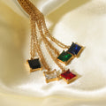 OEM Trendy Minimalist Elegant Square Colorful Stone Diamond Cubic Zircon Necklace Stainless Steel Jewelry for Women