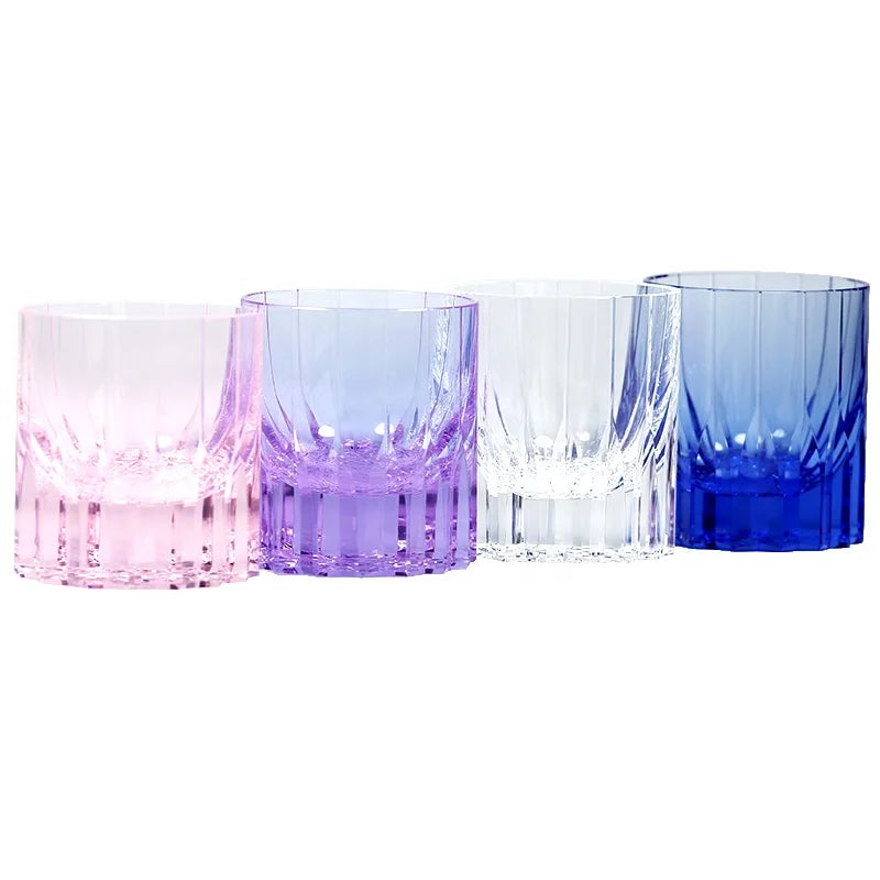 4 Kinds Brillante Color K9 Crystal Glass Tumblers With Classic Hand Carving Line Design Table Decor 200 ml 20 Cl