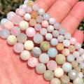 6/8mm Natural Faceted Colorful Morganite Stone Round Loose Beads Kuoyu Brand F02479 Model for Jewelry Making Diy Bracelet 7.5''