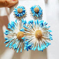 KAIMEI 2025 New Arrival Fashion Jewelry New Summer Colorful Lafite Grass Earrings Yellow Sunflower Handmade Grass Flower Earring