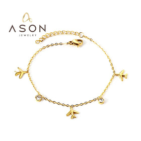 Ason Fashion Jewelry Stainless Steel 18k Gold Plated Girl Boy Bracelet Fille Zircon and Aeroplane Friendship Bracelet for Child
