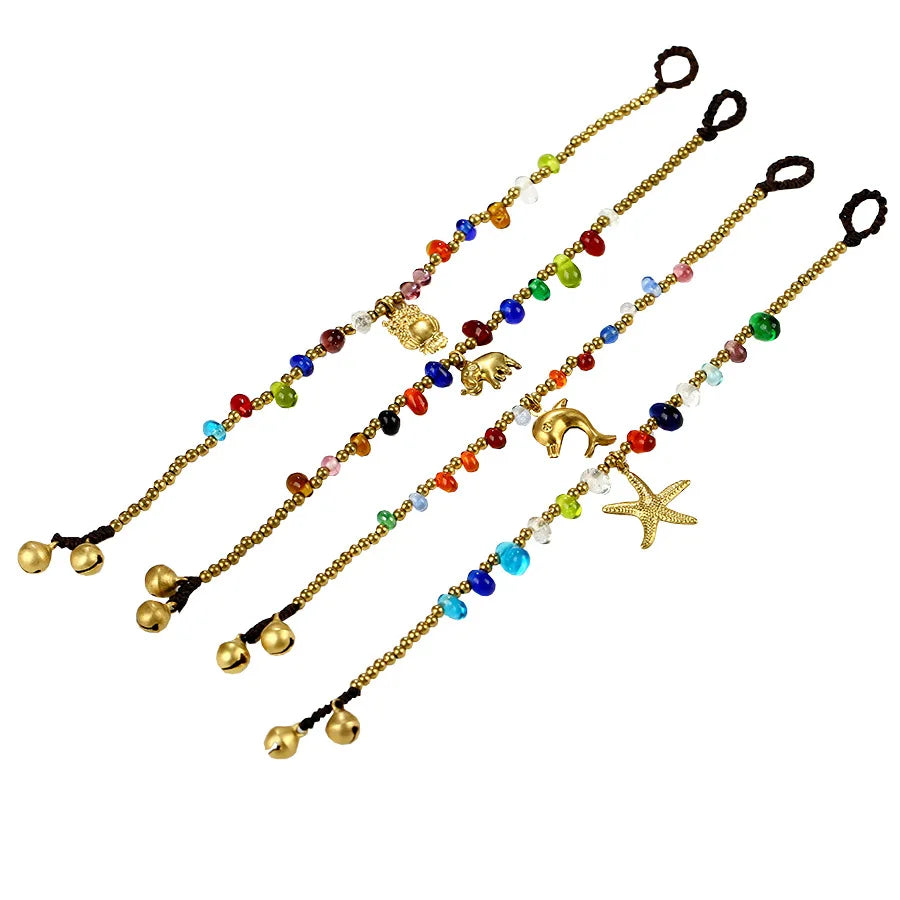 Bohemian Retro Simple Handmade Glass Beads Bracelet Brass Owl Elephant Charm Gift for Teenage Girls Beachy Friendship Bracelet