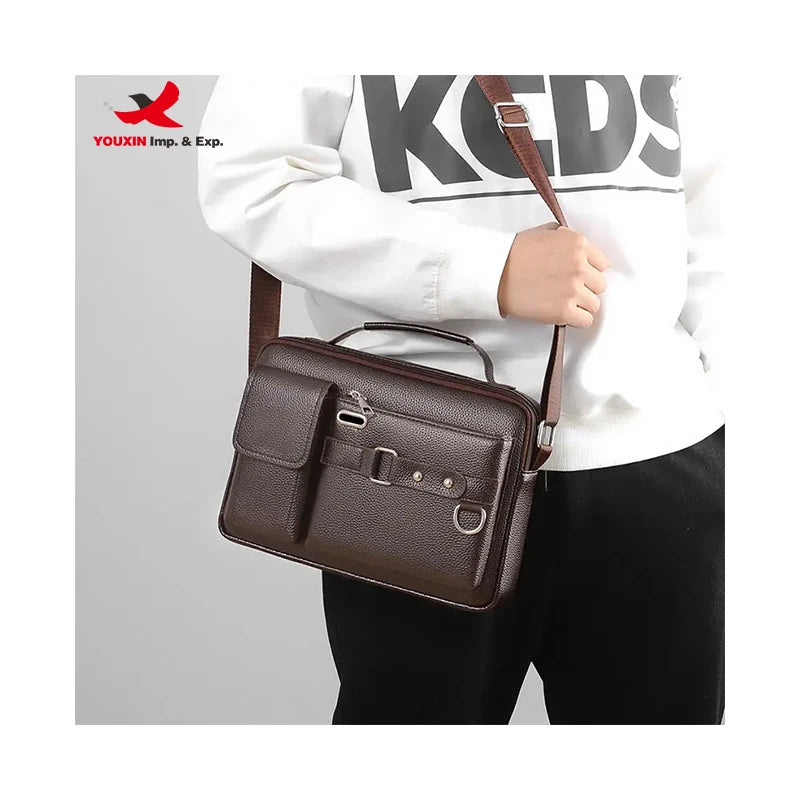 Custom Logo Business 14 Inch Durable Handbag Soft PU Leather Laptop Bag Eco- Friendly Anti-shock Sling Bag Man Leather Bags