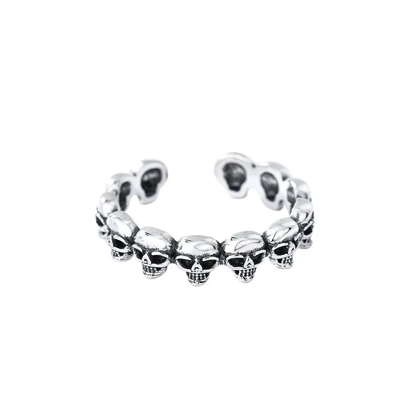 Knuckle Skull Ring R.GEM. Women Men Hip Hop Open 925 Silver Wedding Engagement Stacking Dainty Adjustable Statement Finger Band