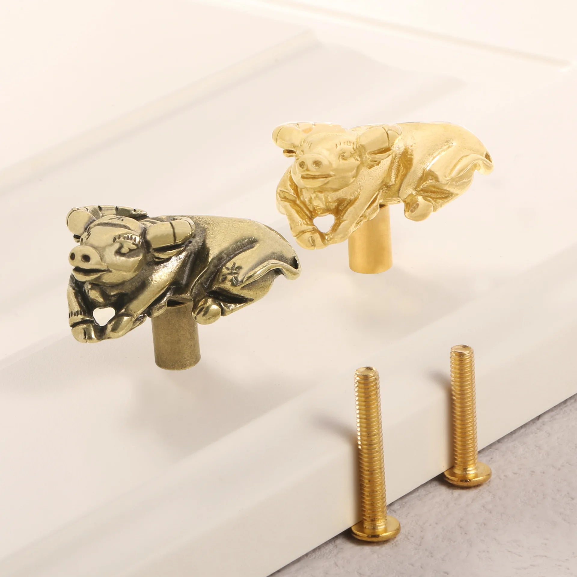 Zodiac Cattle Brass Door Handle Animal Cupboard Door Handle Drawer Metal Handle Hook