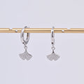 Wholesale Earrings Jewelry Rhodium Plated Cubic Zirconia Ginkgo Leaf Huggie 925 Sterling Silver Fine Jewelry Earrings
