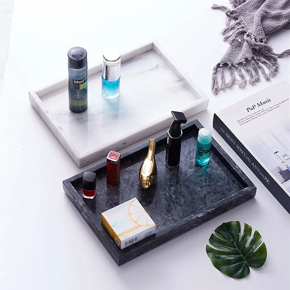 Wholesale 20x30x3cm Rectangle Marble Serving Tray Home Decor Eco-Friendly White Green Grey Plate Dish with Engraving Technique