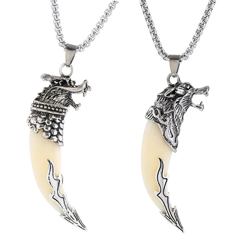 Hot Selling Men's Classic Style Zinc Alloy Wolf Dragon Pendant Necklace  Fashion Wholesale Jewelry Stainless Steel Chain