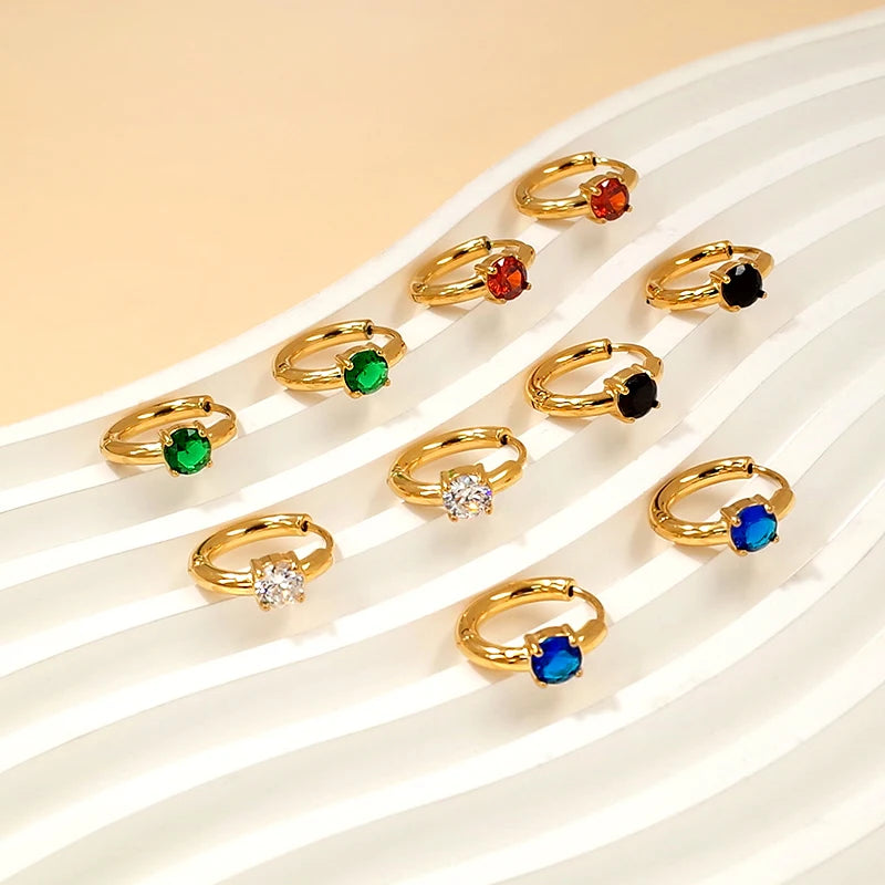 Fashion Minimalist Stainless Steel Jewelry Wholesale Tarnish Free 18K Gold Plated Waterproof Zircon Hoop Earrings for Women
