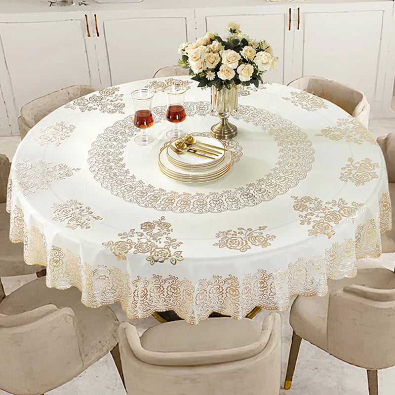 European Gold Lace Pvc Tablecloth Household Waterproof Oilproof Round Tablecloth Hotel Round Tablecloths