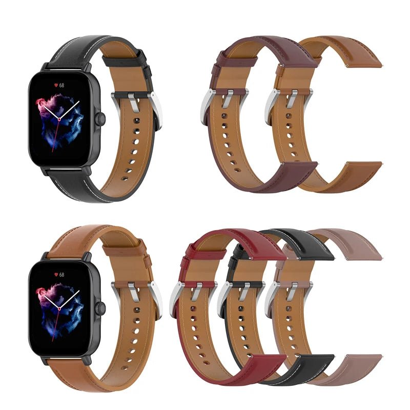 20mm 22mm Luxury Genuine Leather Band for Amazfit Active 2 Bip 5 SSmartwatch Trap for Garmin Watch