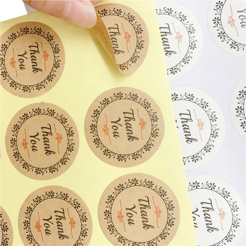 100pcs/pack Lovely Round Thank You Seal Sticker Flower DIY Multifunction Gift Packing Seal Sticker Retro Decorative Sticker