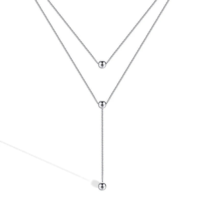 WMD5938 Y-shaped Bohemian Necklace Three Beads Tassel Pendant Minimalist Layering Jewelry Women 925 Sterling Silver Wedding Gift