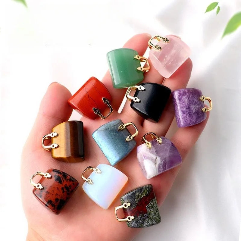 Amethyst Pendant Rose Quartz Decoration Healing Gemstone Natural Crystal Stone Mini Handbag Purse