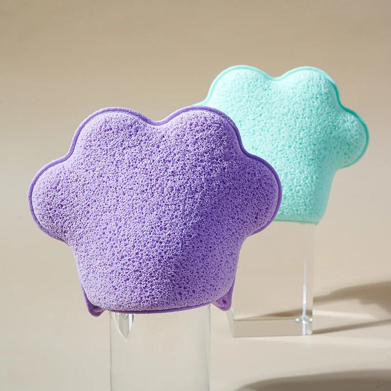 Air Cushion Facial Cleanser Puff Sponge with Cat's Paw Shape Long Handle Fashion Style Exfoliating & All Natural Face Cleansing