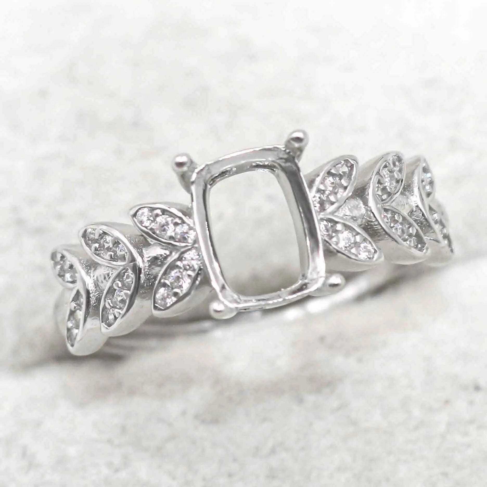 Sterling Silver 6*8mm Semi Mount Ring Square Shape Empty Frame Blank Claws Setting S925 Base Without Center Stone for Inlay DIY