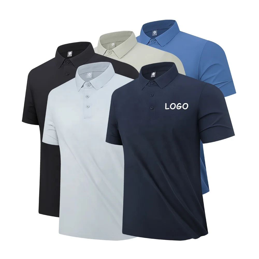 Men's Short-Sleeved Polo Shirt Men Sportswear Gym Tennis Nylon Knitted Polo Tee Shirt Quick Dry Custom Logo Men Polo T-Shirts