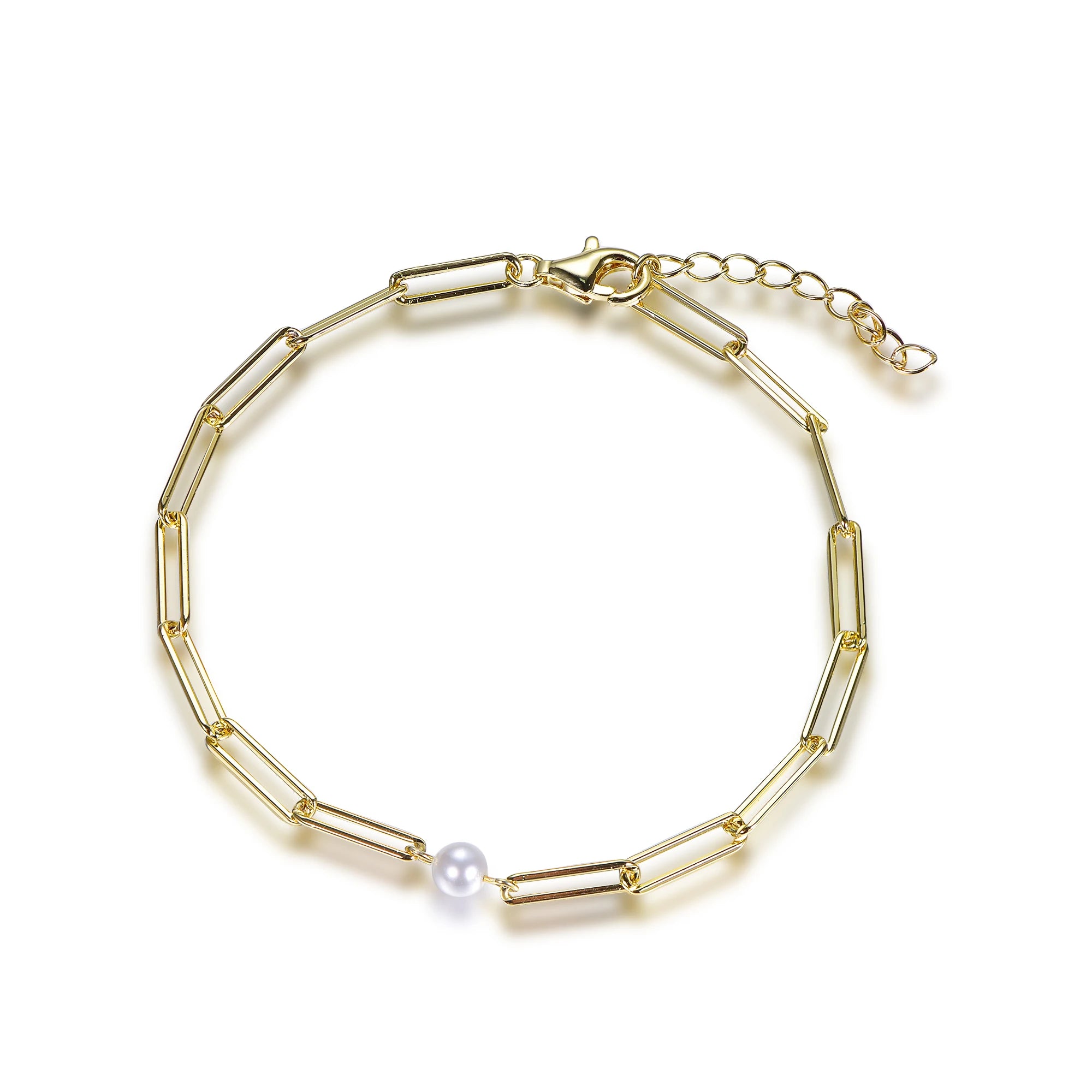 Kirin Anti Tarnish 925 Silver Gold Plated Bracelet Paper Clip Chain Pearl Trendy Zircon Stone for Women's Parties Weddings Gifts