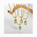 Dina Wholesale Fine Jewelry Vintage Stainless Steel Jewelry Olive Green Teardrop Necklace 18K Gold Filled Jewelry