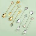 304 Stainless Steel Gold Teaspoon Coffee Spoon Kids Spoon Fork Tableware Star and Moon Shape Spoon Fork Hotel Party