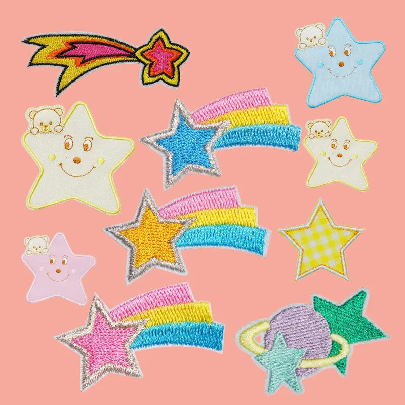 New Iron on /self Sticker Embroidery Macaroon Color Cute Shooting Star Patch for Kid Clothes Bag Decoration