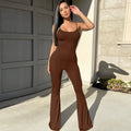 Hot Selling Solid Color One Piece Bodycon See Through Holes Sleeveless Casual Women Jumpsuits