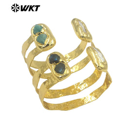 WT-B656 Wholesale Fashion New Gold Plated Resist Tarnishable Multi Stone Setting Freshwater Pearl and Amazonite Bangle