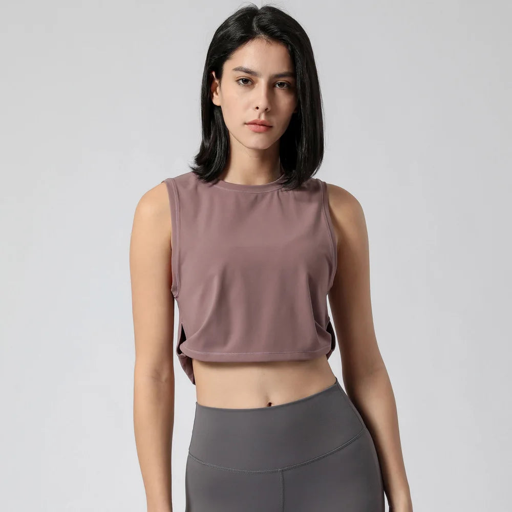 Spring and Summer New Nude Yoga Tanks Comfortable Loose Fitness Gym Tops Women's Sports Vest.