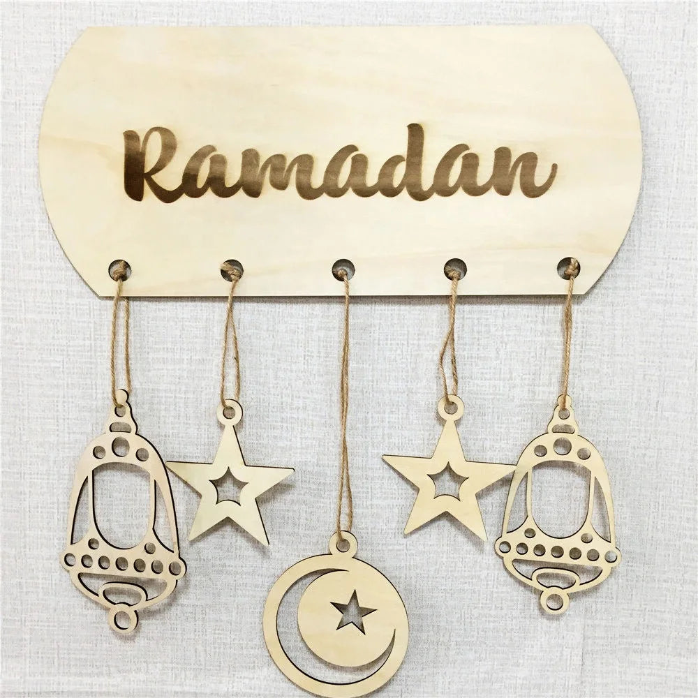 Wooden Party Eid Ramadan Mubuark Serving Muslim Wood Mubarak Wall Decor Gift Islamic Wood Hanging Decoration