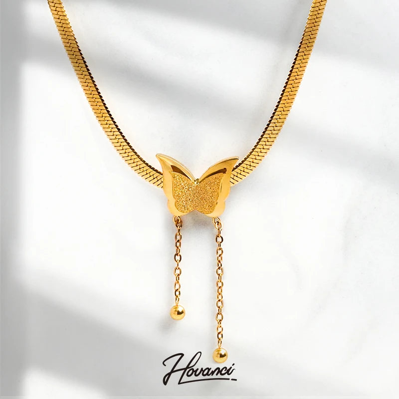 HOVANCI 3 2021 Fashion Stainless Steel Snake Chain Butterfly Necklace Gold Plated Snake Chain Butterfly Charm Necklace for Women