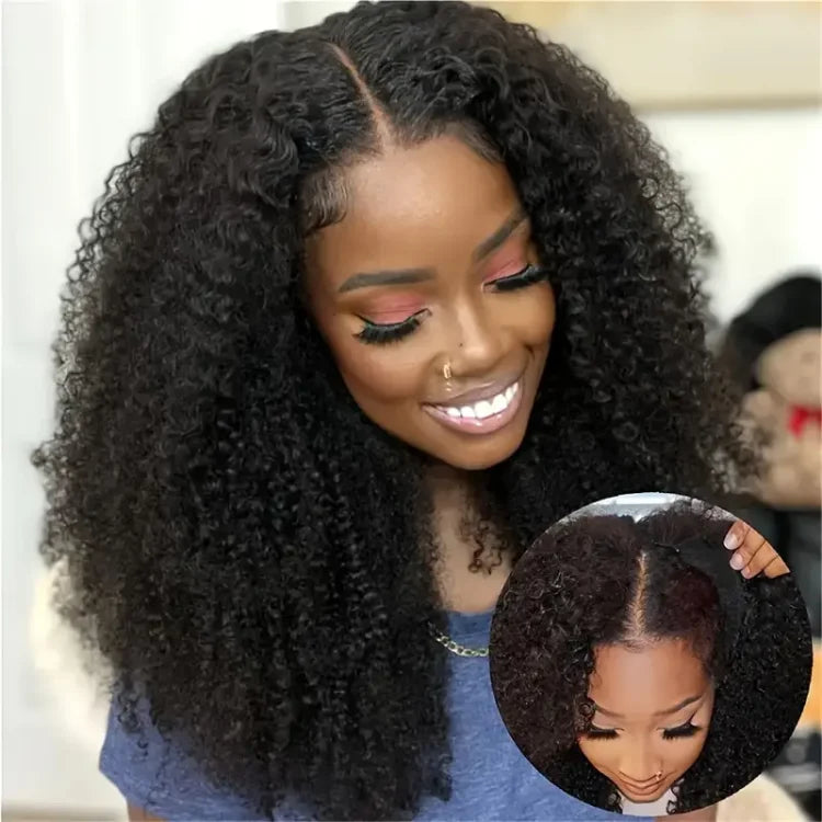 Curly V Part Lace Wig Human Hair Curl Brazilian Virgin Human Hair Wig for Women V Part Wig Glueless