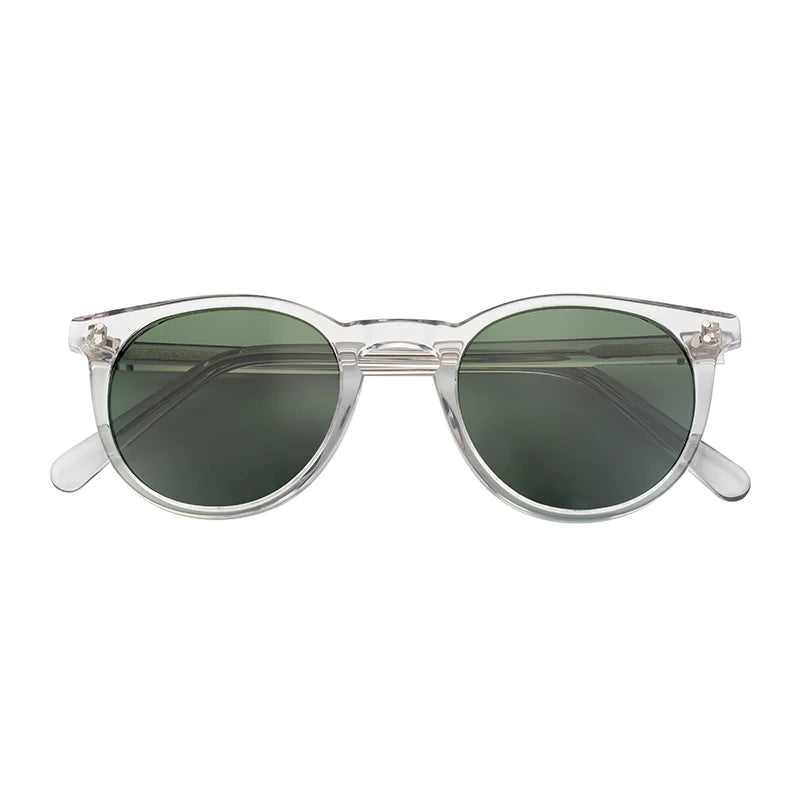 Custom Logo Retro Round Sunglasses Polarized Tac Lenses Trendy White Transparent Frames Cellulose Mazzucchelli Acetate Shades