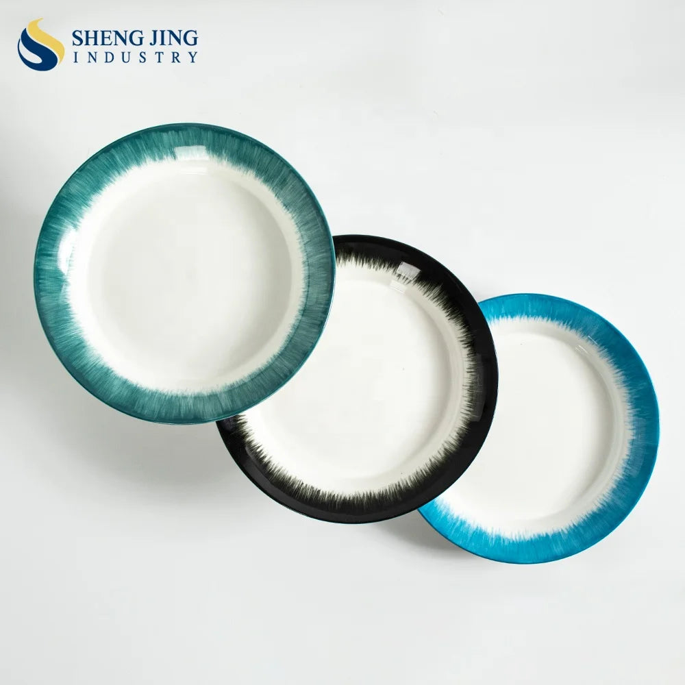 Hot Sale Kiln Ceramic Glze Round Deep Dishes & Plates Porcelain Restaurant Tableware Hotel Pottery Platos Salad Soup Platter