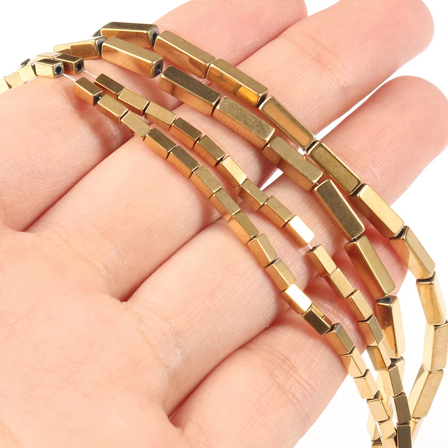 Wholesale Natural Semi Gemstone Loose Hematite Stone Beads 2*4mm/3*9mm Irregular Shape Gold Plated 38cm Strand for Jewelry