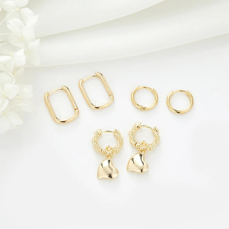 Custom 14K Gold Fashion Rectangle Circle Hoop Earrings With Charm Women Jewelry Bulk