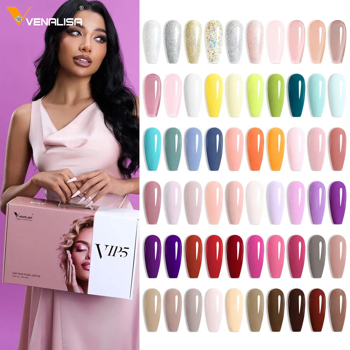 2026 VENALISA VIP5 7.5ml 65pcs/Set Newest Hema Free UV Gel Polish Kit Soak Off Nail Gel Set Manicure Tool Set With Base TopCoat