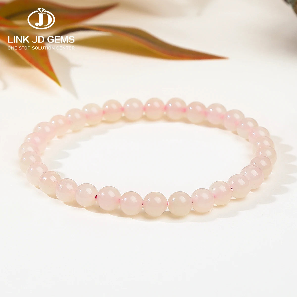 JD GEMS Hot Selling Round Beads Bangle Natural Light Pink Hetian Jade Bracelet for Women Fashion Jewelry