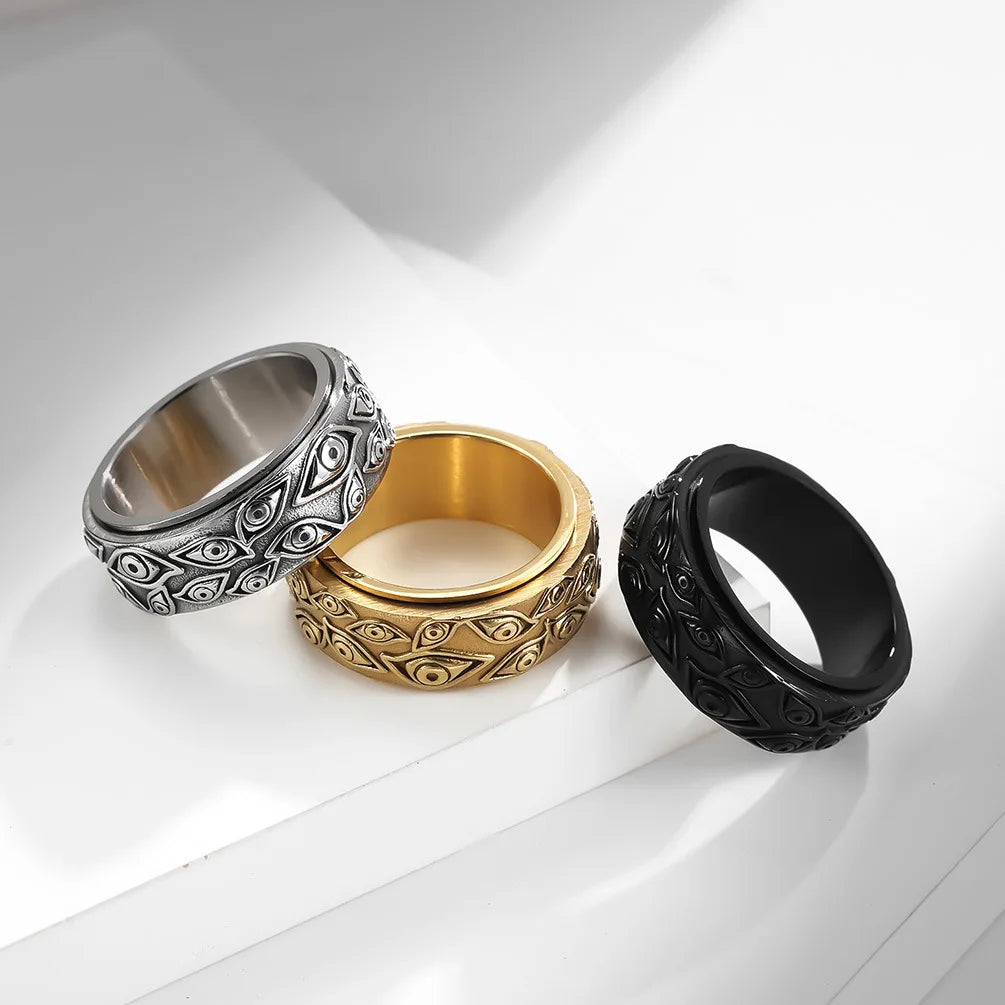 Mens 316L Stainless Steel Evil Eyes Rotate Ring