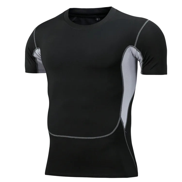 Men's Tight Short Sleeve Fitness Running Training Clothes Stretch Quick Dry Clothes Short Sleeve Gym Fitness Men T Shirt