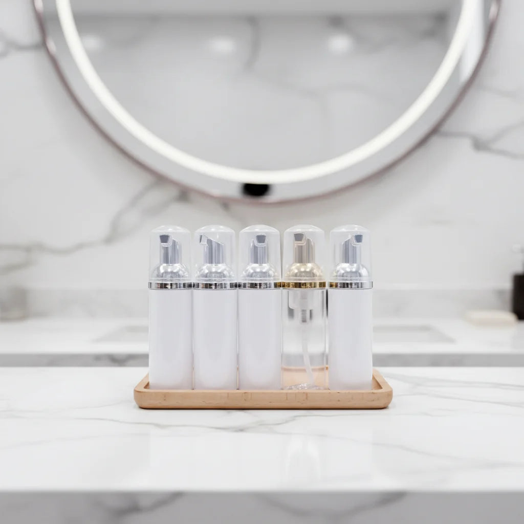 Wholesale 30ml 50ml 80ml Silver Gold Rose Gold Facial Foaming Cleanser Bottle Plastic Foam Pump Bottle