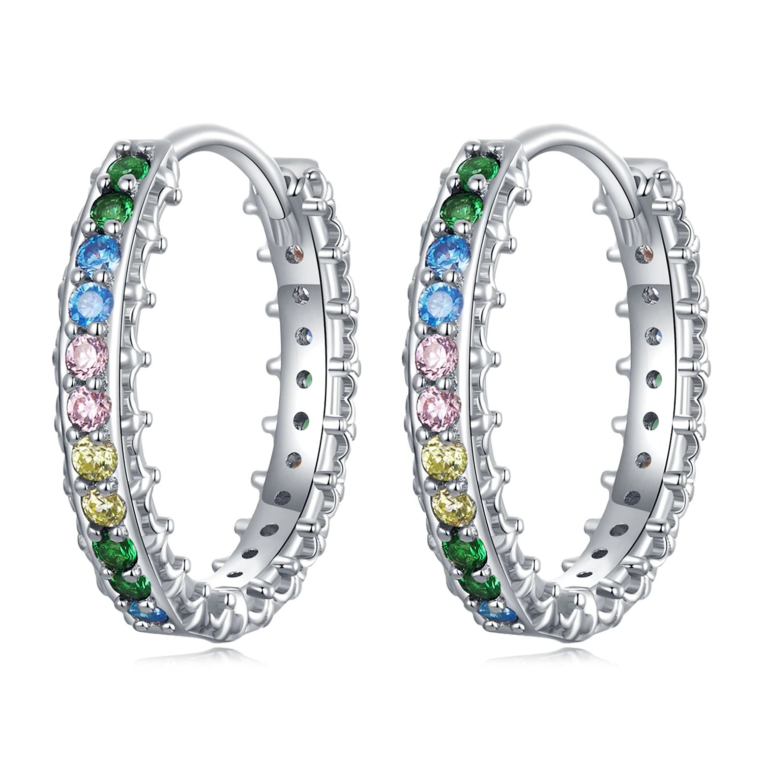 925 Sterling Silver Colorful Zircon Hoop Earrings for Women Fine Jewelry Simple Ear Buckles Silver Accessories Party Gift BSE683