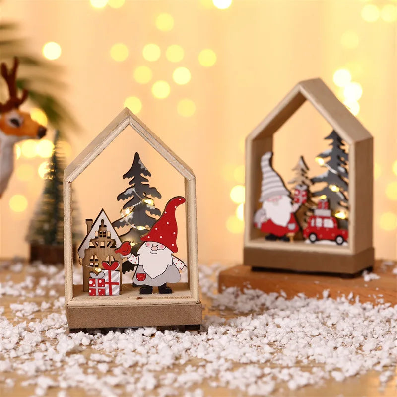Factory Price Led Light Wood House Christmas Tree Decorations for Home Christmas Tree Hanging Ornaments