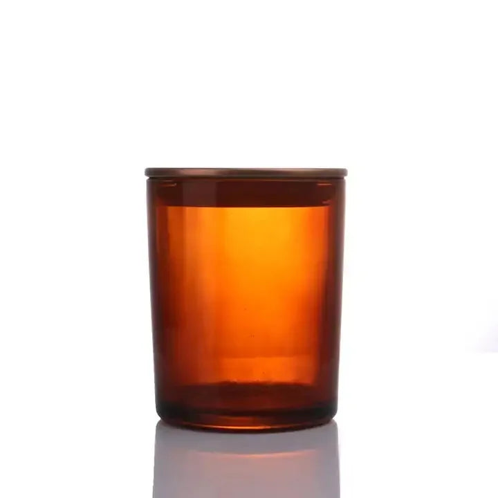 Empty 7oz Frosted Amber Cylinder Shape Glass Multicolor Candle Vessel Jars With Metal Lids for Soy Wax Home Decoration