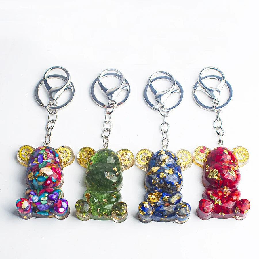 Natural Crystal Gravel Cute Cartoon Hug Bear Violent Bear Key Chain for Car Bag Decoration Keychain