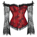 Women Long Sleeve Lace Overbust Corset Black Red Waist Bustiers Top Plus Size Korset Lingerie